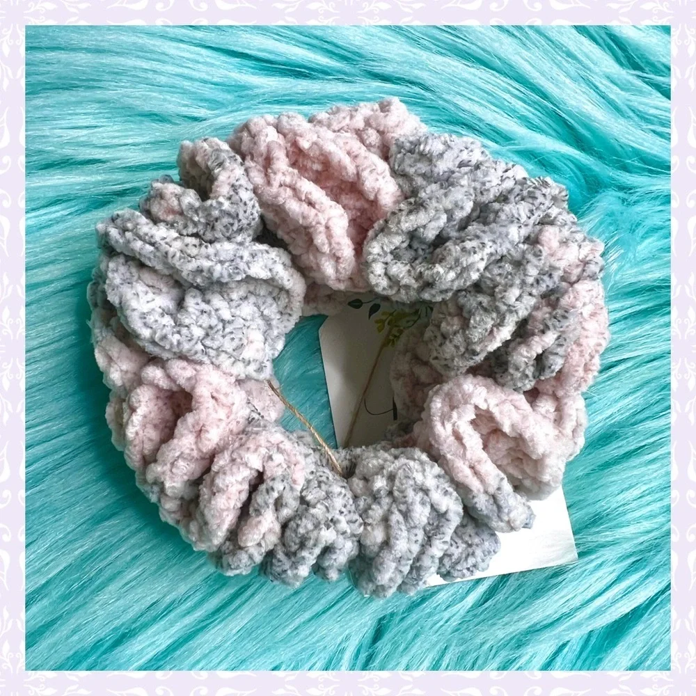 Handmade Crochet VELVET Dusty Rose Stretchy Hair Scrunchie PinkRainCloud